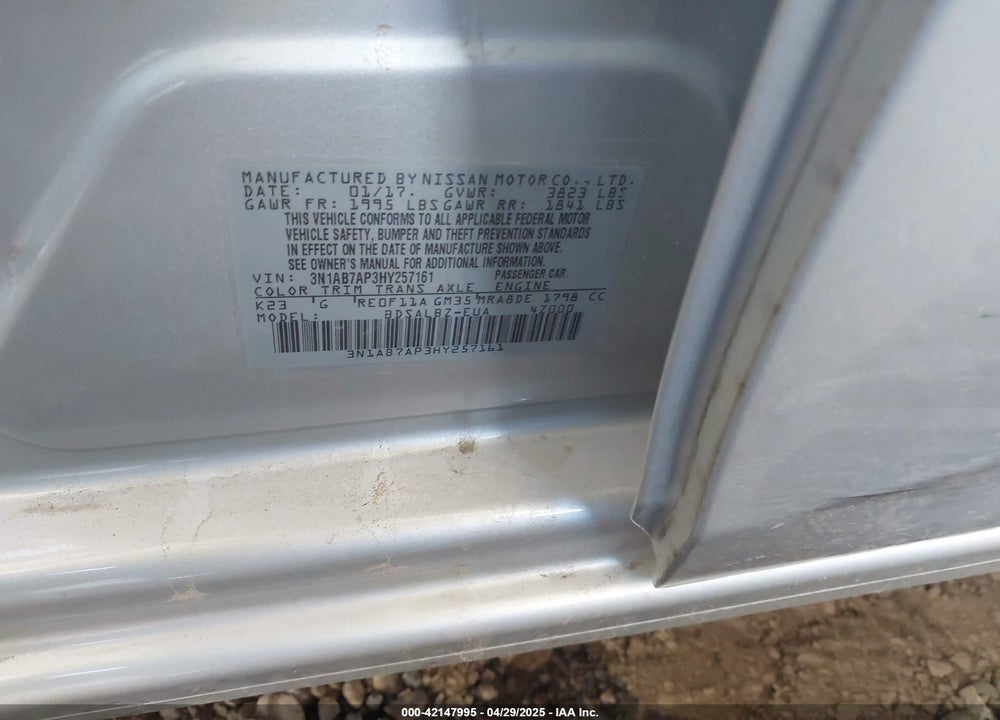 2017 NISSAN SENTRA VIN: 3N1AB7AP3HY257161