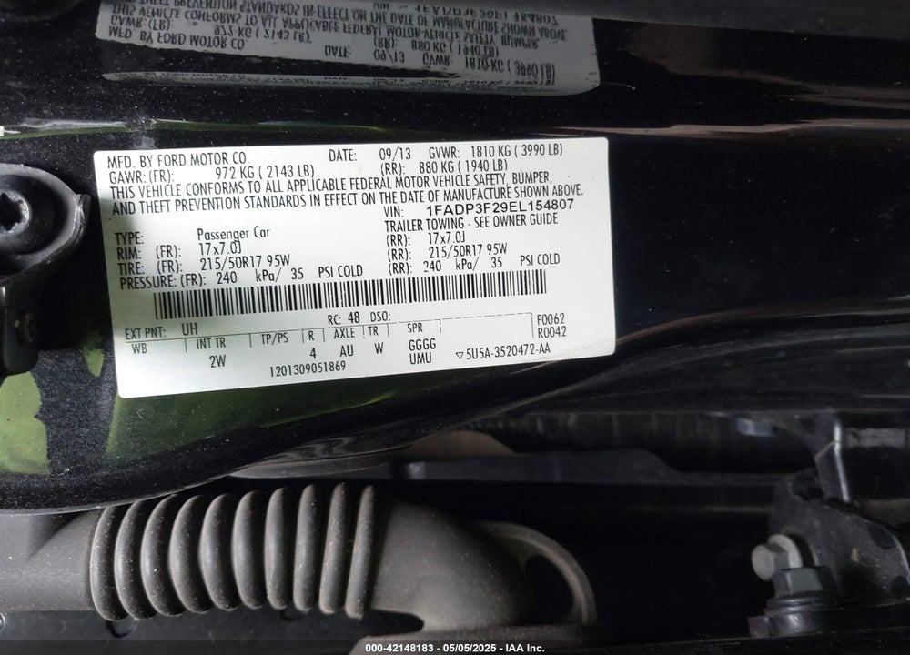2014 FORD FOCUS VIN: 1FADP3F29EL154807
