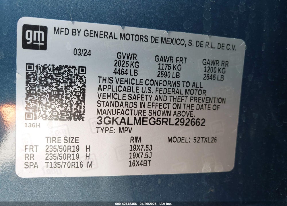 2024 GMC TERRAIN VIN: 3GKALMEG5RL292662