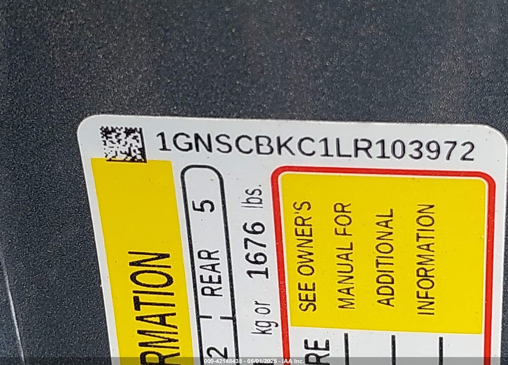 2020 CHEVROLET TAHOE VIN: 1GNSCBKC1LR103972