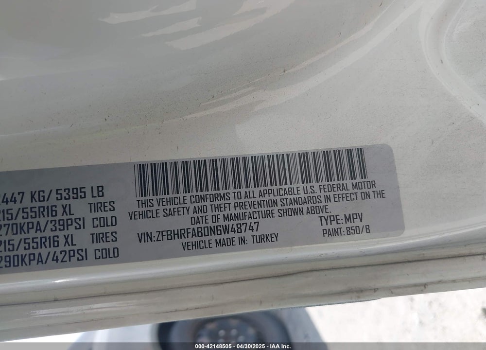 2022 RAM PROMASTER CITY CARGO VAN VIN: ZFBHRFAB0N6W48747