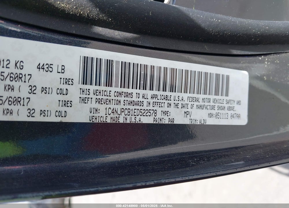 2014 JEEP PATRIOT VIN: 1C4NJPCB1ED522578