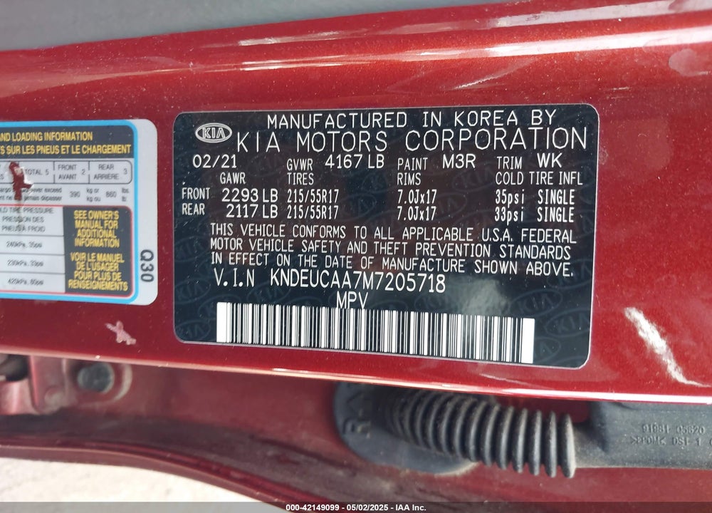 2021 KIA SELTOS VIN: KNDEUCAA7M7205718