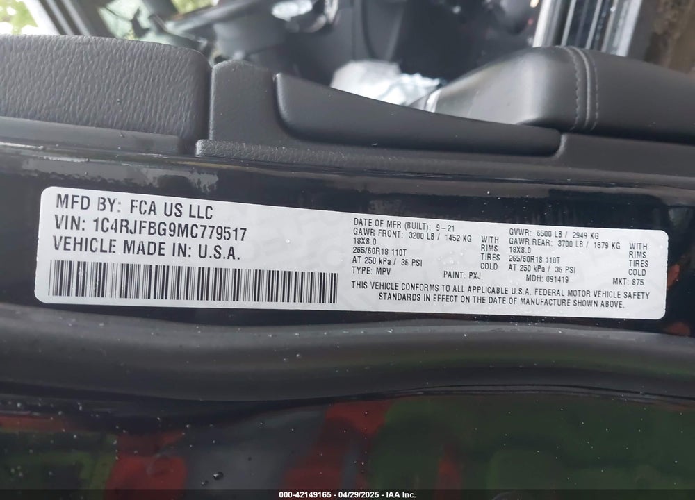 2021 JEEP GRAND CHEROKEE LIMITED 4X4 VIN: 1C4RJFBG9MC779517