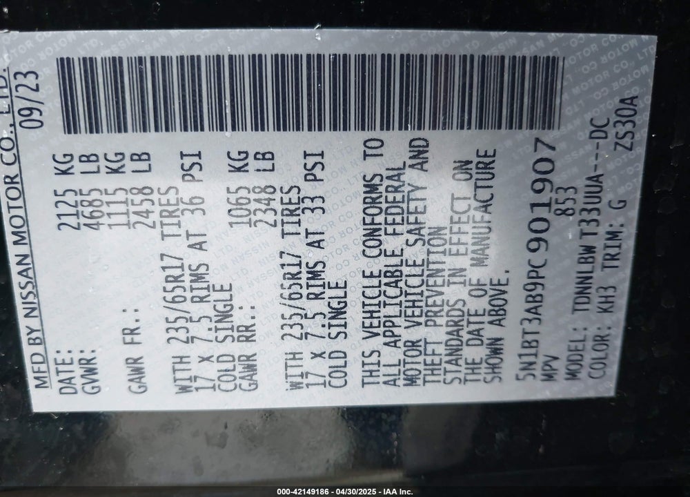 2023 NISSAN ROGUE VIN: 5N1BT3AB9PC901907