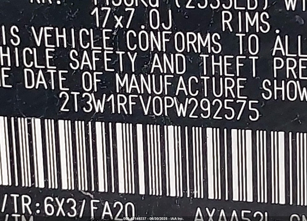 2023 TOYOTA RAV4 VIN: 2T3W1RFV0PW292575