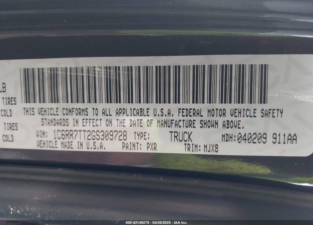 2016 RAM 1500 BIG HORN VIN: 1C6RR7TT2GS309728