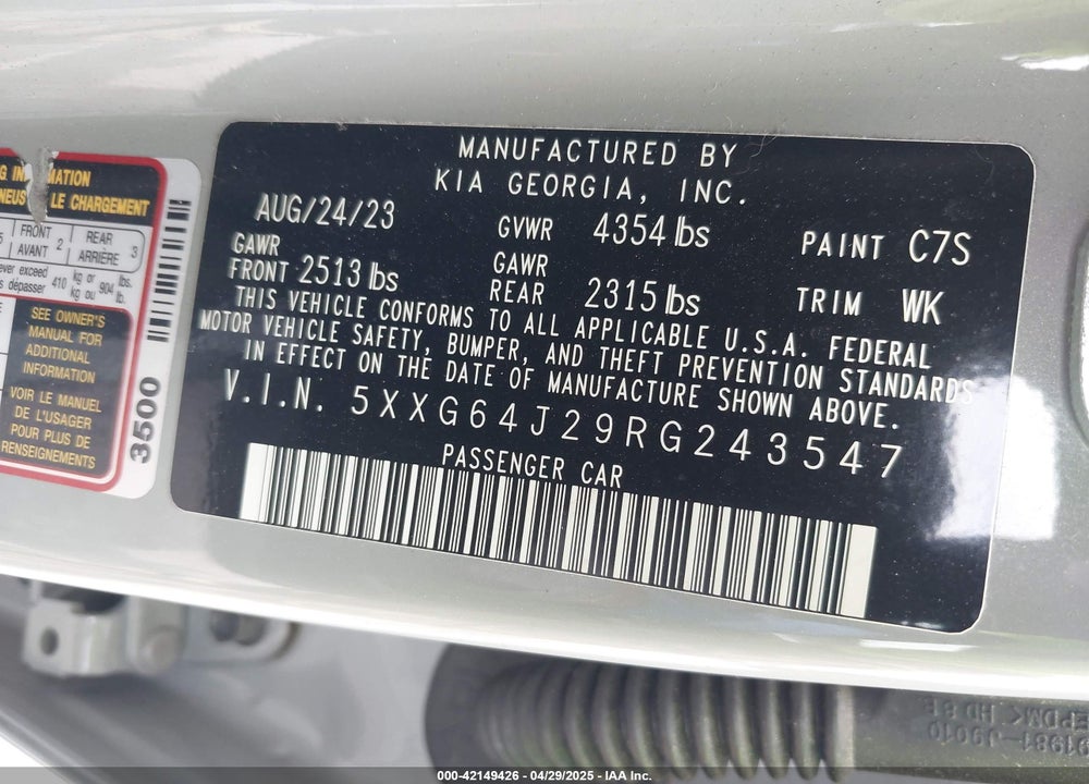 2024 KIA K5 GT LINE VIN: 5XXG64J29RG243547