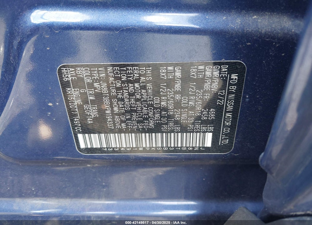 2023 NISSAN ROGUE VIN: JN8BT3BBXPW194337