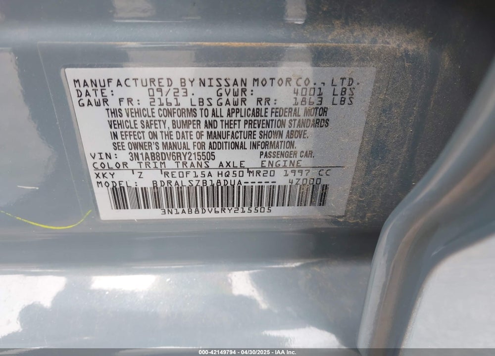 2024 NISSAN SENTRA SR XTRONIC CVT VIN: 3N1AB8DV6RY215505