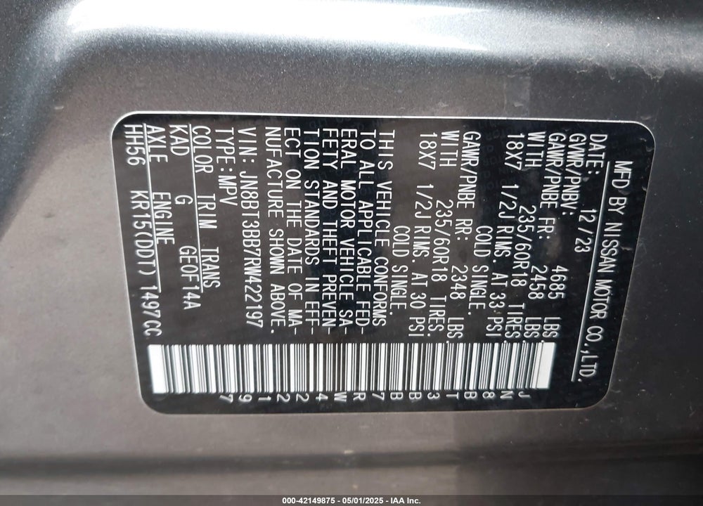 2024 NISSAN ROGUE SV INTELLIGENT AWD VIN: JN8BT3BB7RW422197