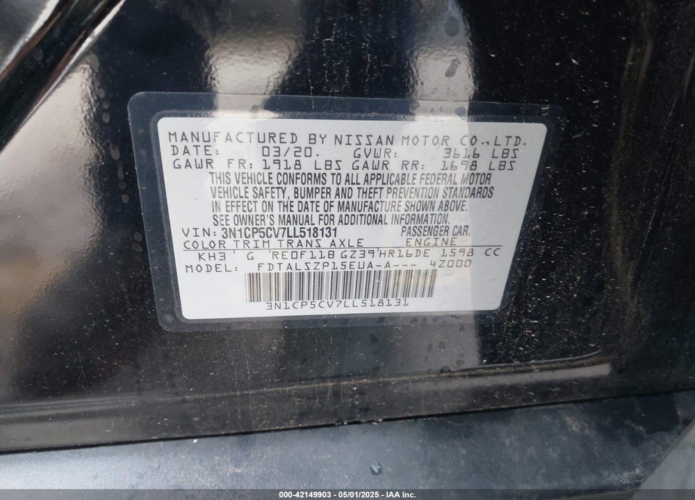 2020 NISSAN KICKS VIN: 3N1CP5CV7LL518131