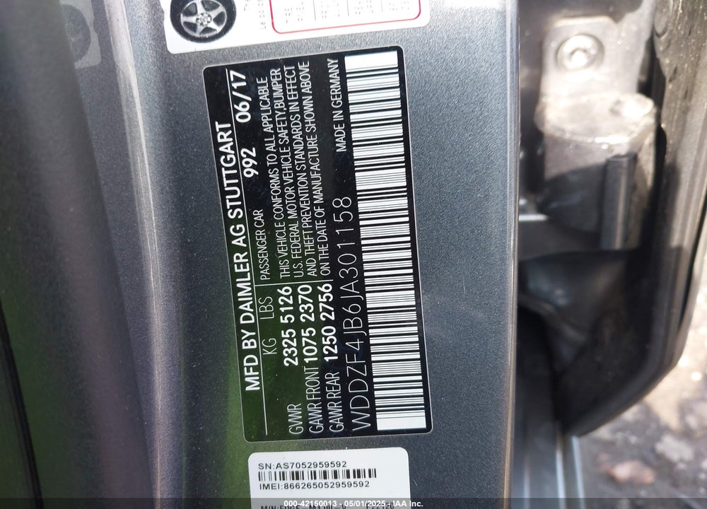 2018 MERCEDES-BENZ E 300 VIN: WDDZF4JB6JA301158
