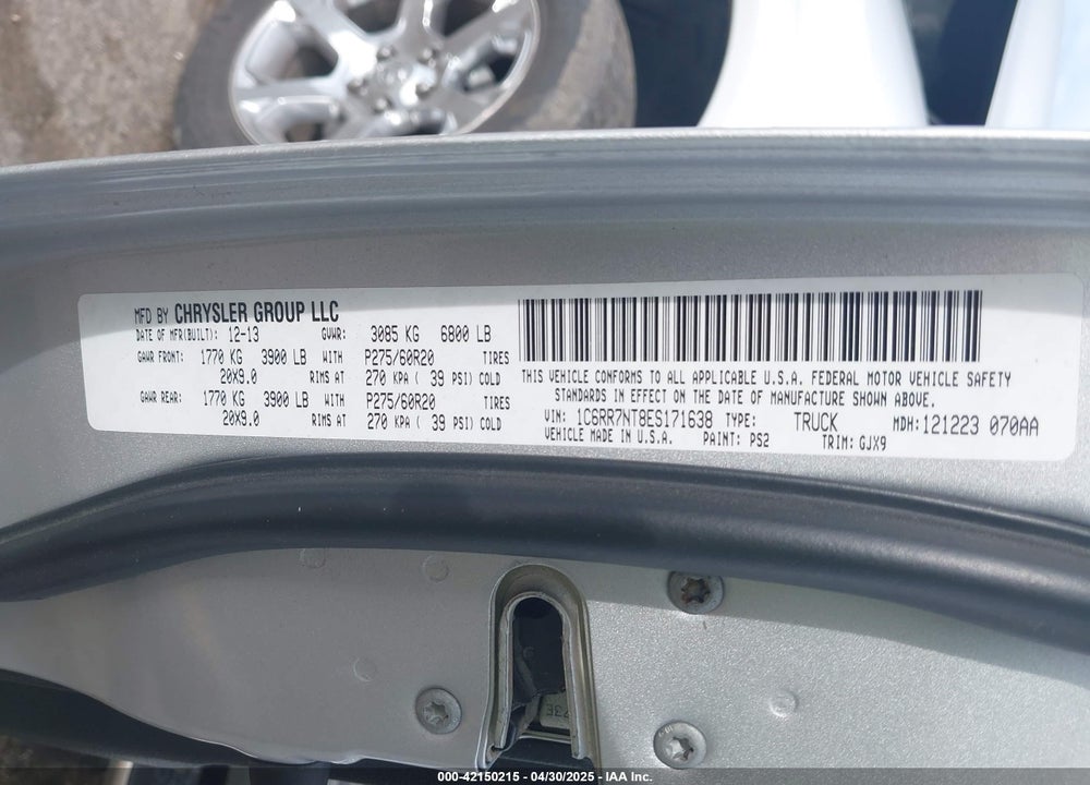 2014 RAM 1500 LAIE VIN: 1C6RR7NT8ES171638