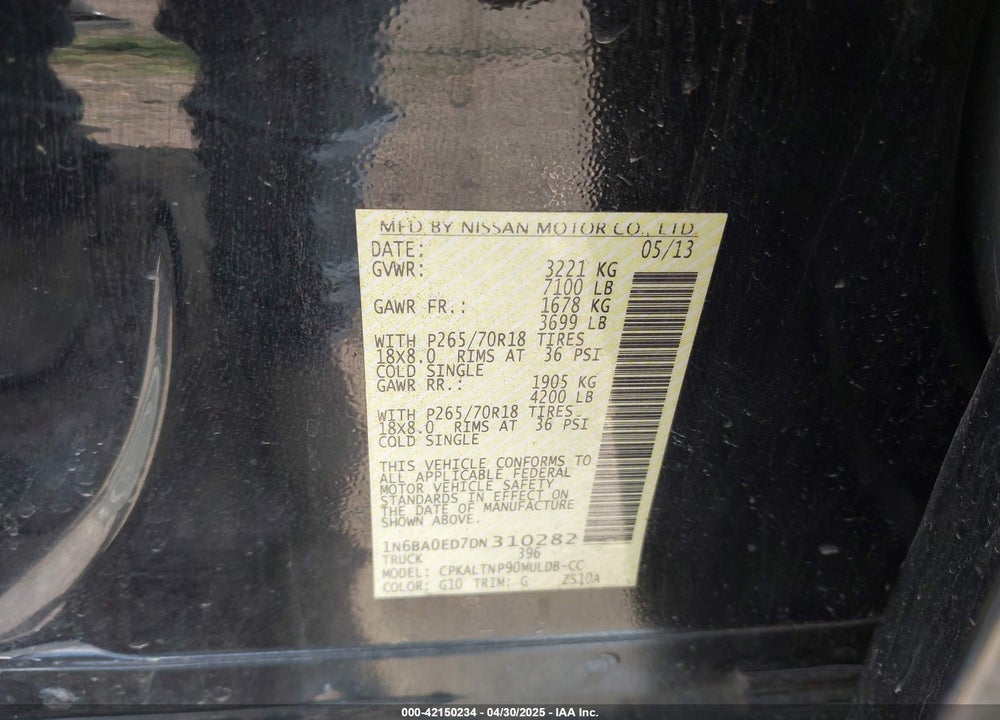 2013 NISSAN TITAN VIN: 1N6BA0ED7DN310282