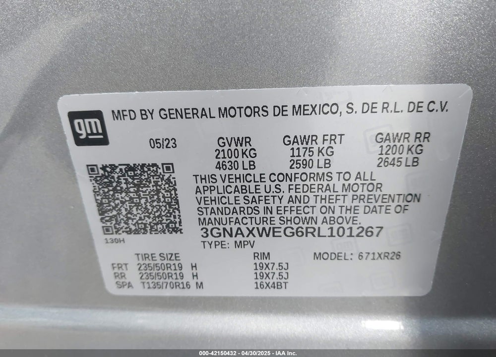 2024 CHEVROLET EQUINOX VIN: 3GNAXWEG6RL101267