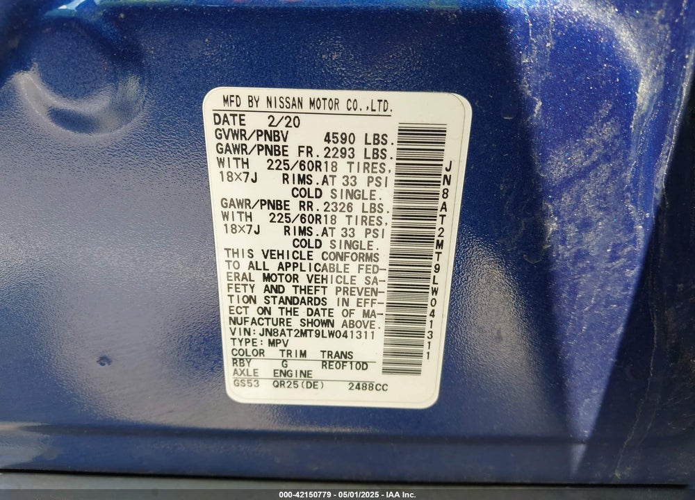 2020 NISSAN ROGUE VIN: JN8AT2MT9LW041311
