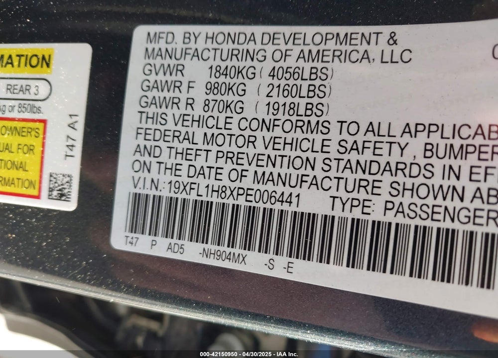 2023 HONDA CIVIC SPORT TOURING VIN: 19XFL1H8XPE006441