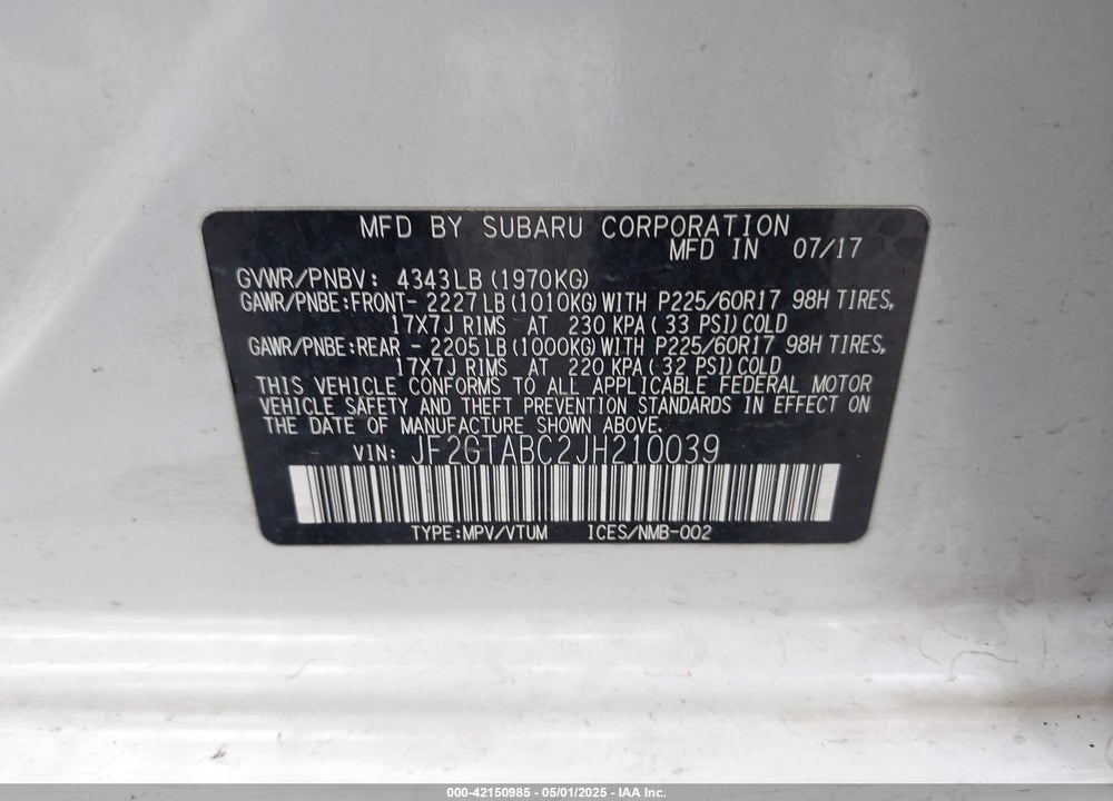 2018 SUBARU CROSSTREK VIN: JF2GTABC2JH210039