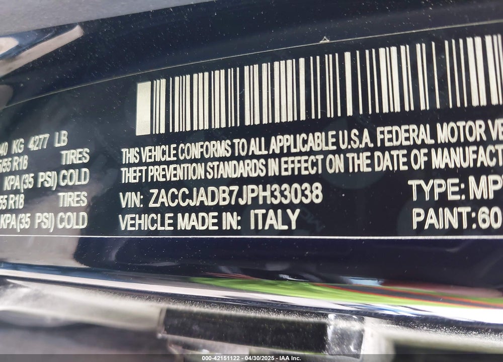 2018 JEEP RENEGADE VIN: ZACCJADB7JPH33038