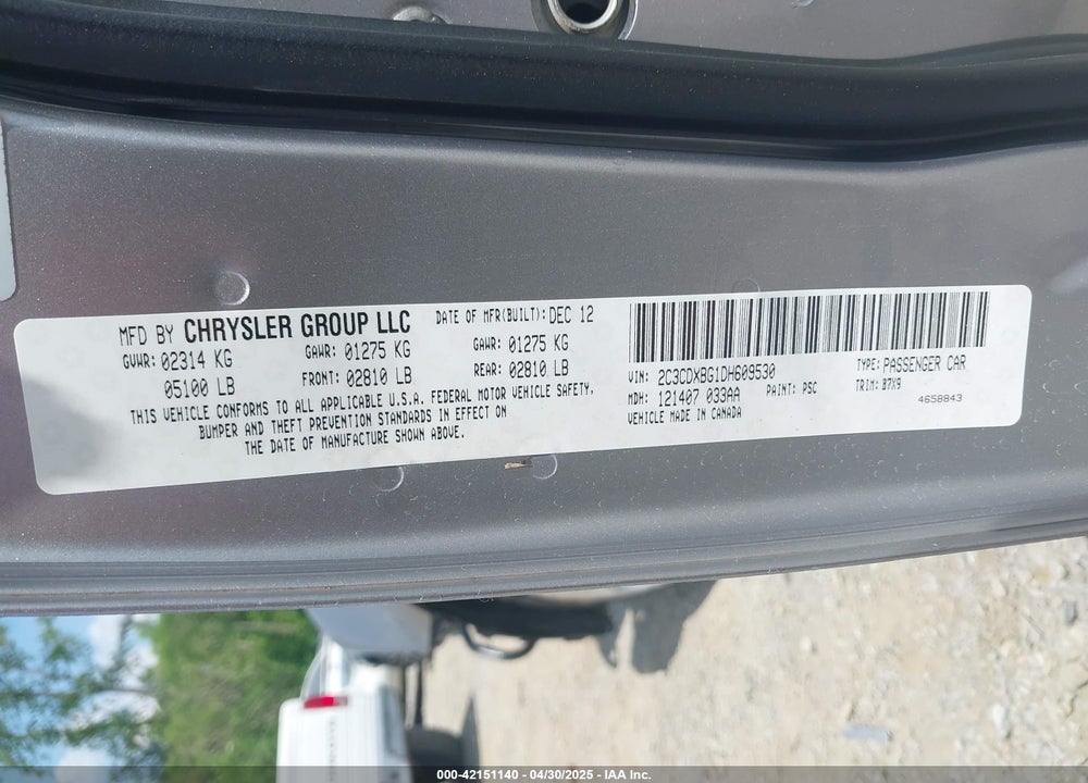 2013 DODGE CHARGER VIN: 2C3CDXBG1DH609530