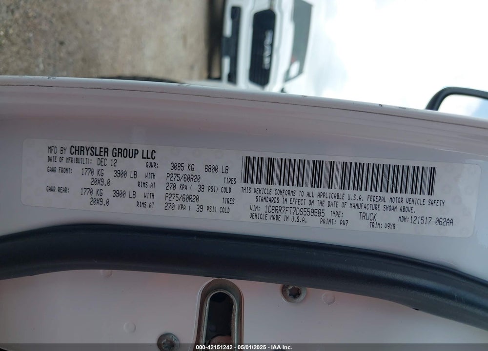 2013 RAM 1500 VIN: 1C6RR7FT7DS559585