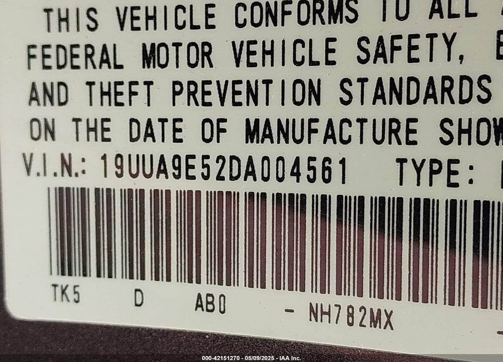 2013 ACURA OTHER VIN: 19UUA9E52DA004561
