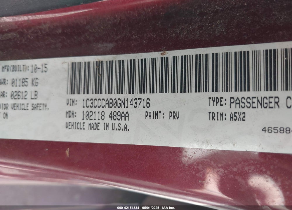2016 CHRYSLER 200 VIN: 1C3CCCAB0GN143716