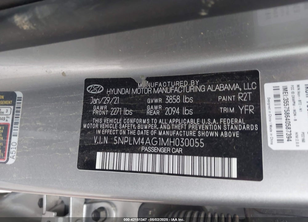 2021 HYUNDAI ELANTRA VIN: 5NPLM4AG1MH030055