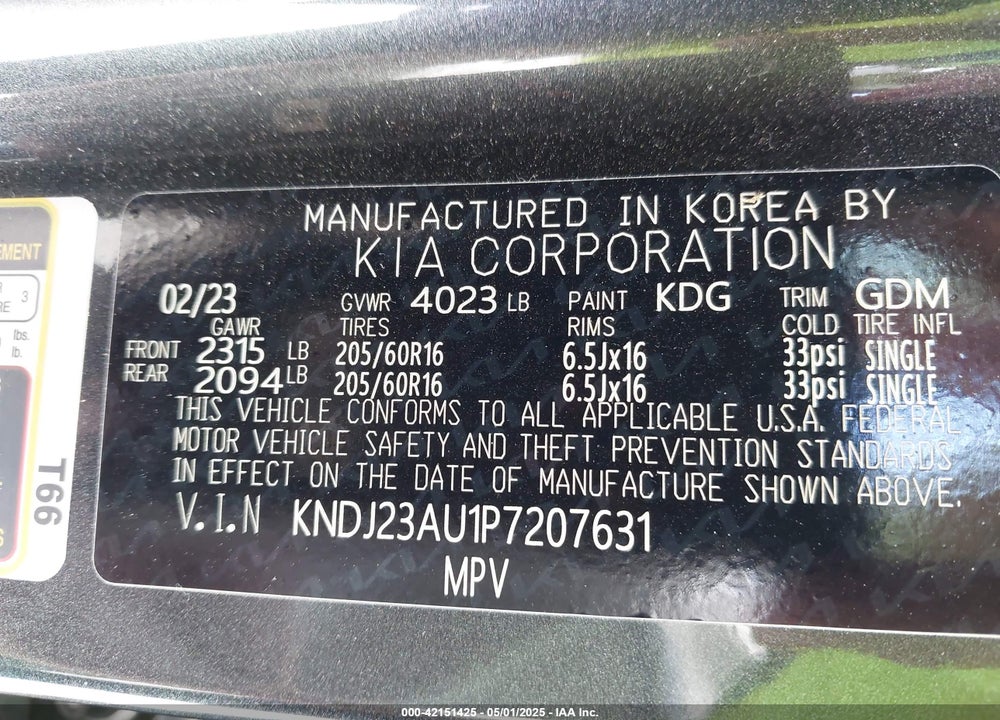 2023 KIA SOUL LX VIN: KNDJ23AU1P7207631