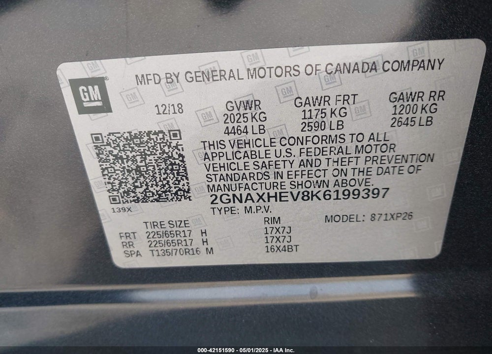 2019 CHEVROLET EQUINOX LS VIN: 2GNAXHEV8K6199397