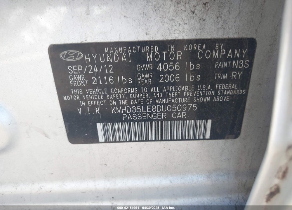 2013 HYUNDAI ELANTRA GT VIN: KMHD35LE8DU050975
