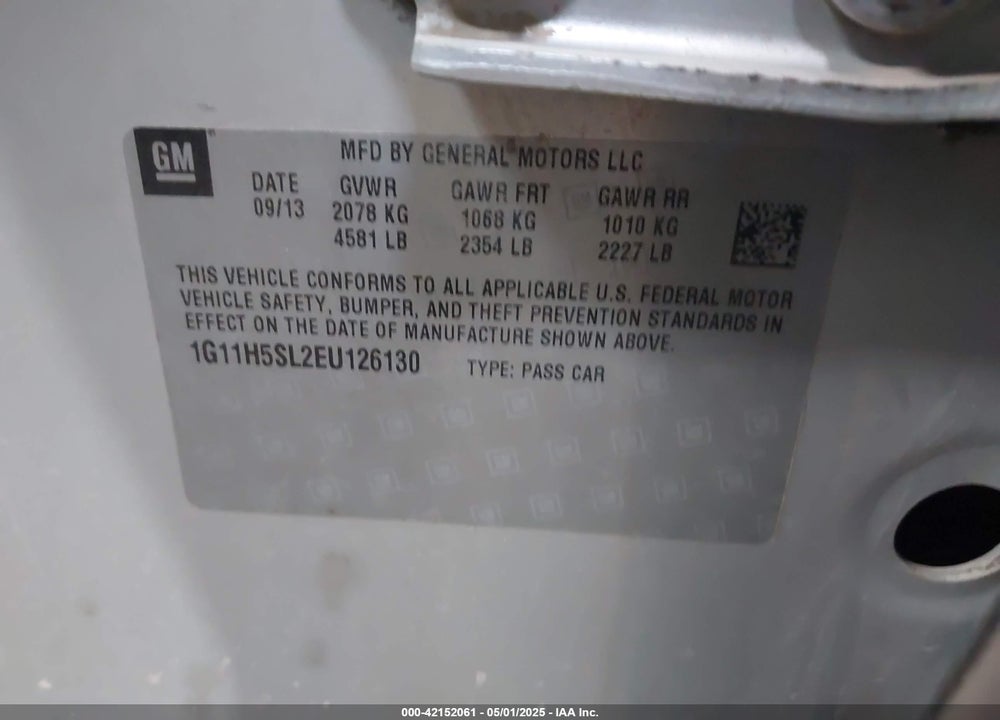 2014 CHEVROLET MALIBU VIN: 1G11H5SL2EU126130
