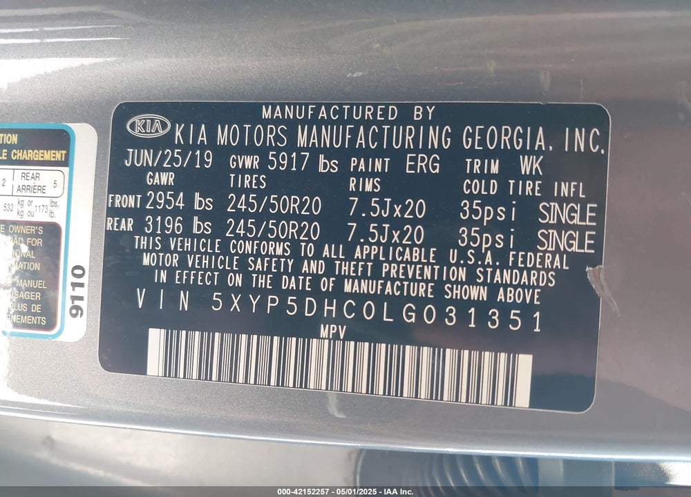 2020 KIA TELLURIDE SX VIN: 5XYP5DHC0LG031351