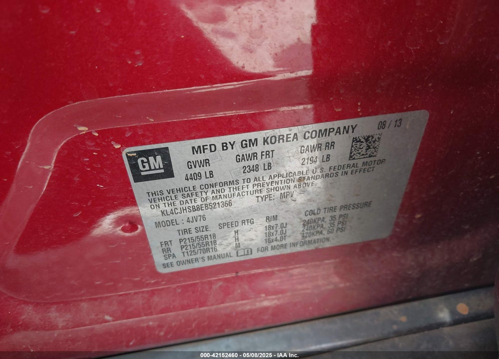 2014 BUICK ENCORE PREMIUM VIN: KL4CJHSB8EB521366