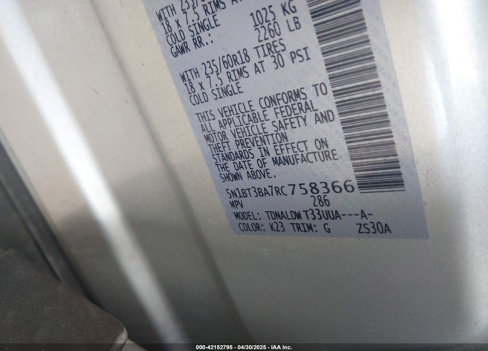 2024 NISSAN ROGUE VIN: 5N1BT3BA7RC758366