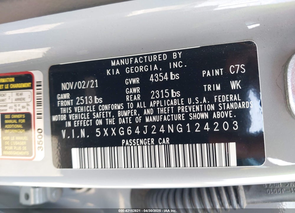 2022 KIA K5 VIN: 5XXG64J24NG124203