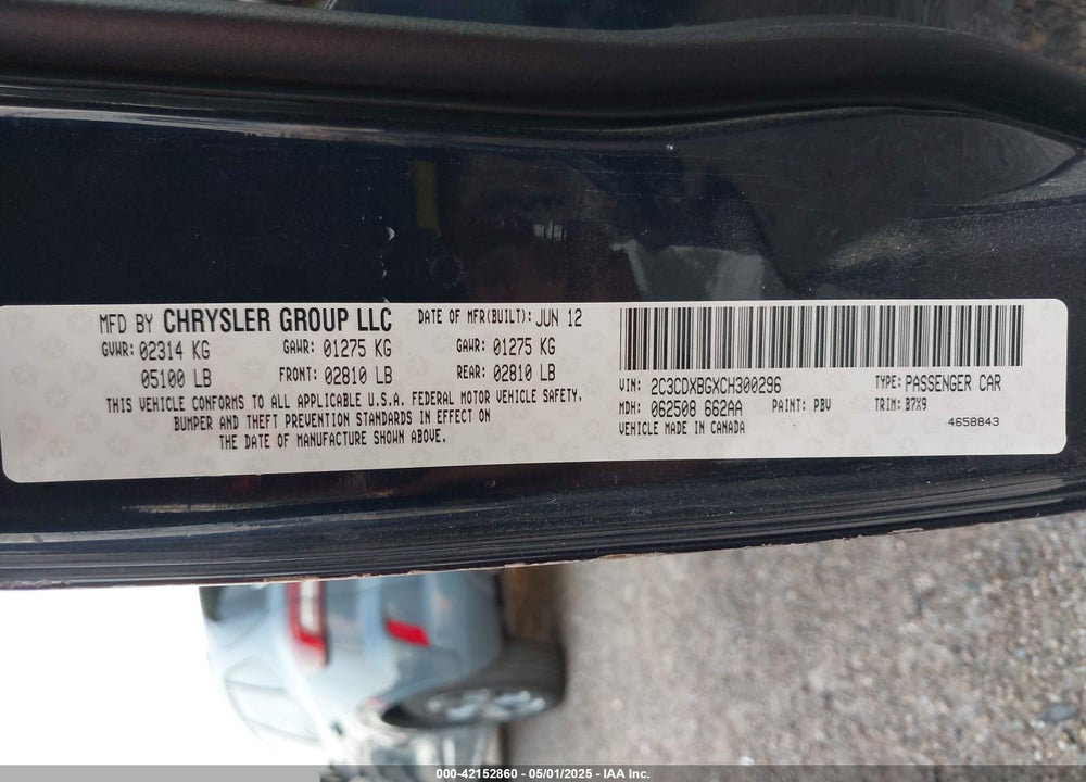2012 DODGE CHARGER VIN: 2C3CDXBGXCH300296