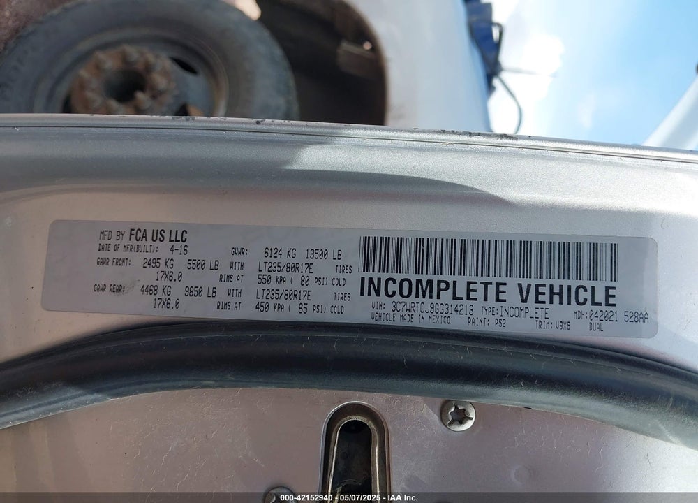 2016 RAM 3500 CHASSIS TRADESMAN/SLT/LAIE VIN: 3C7WRTCJ9GG314213