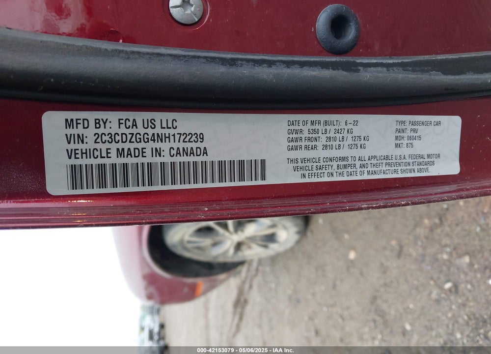 2022 DODGE CHALLENGER SXT AWD VIN: 2C3CDZGG4NH172239