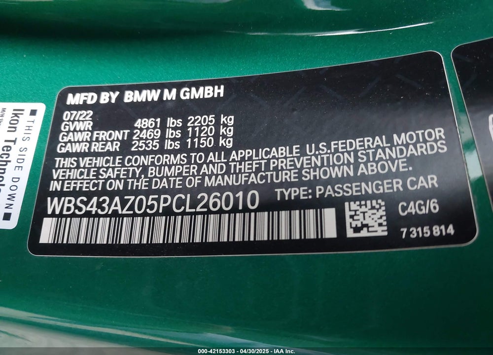 2023 BMW M4 COMPETITION XDRIVE VIN: WBS43AZ05PCL26010