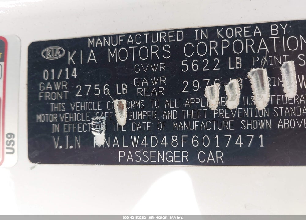 2015 KIA K900 VIN: KNALW4D48F6017471
