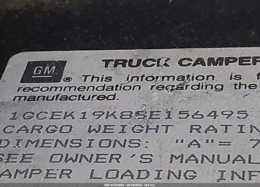 1995 CHEVROLET GMT-400 K1500 VIN: 1GCEK19K8SE156495