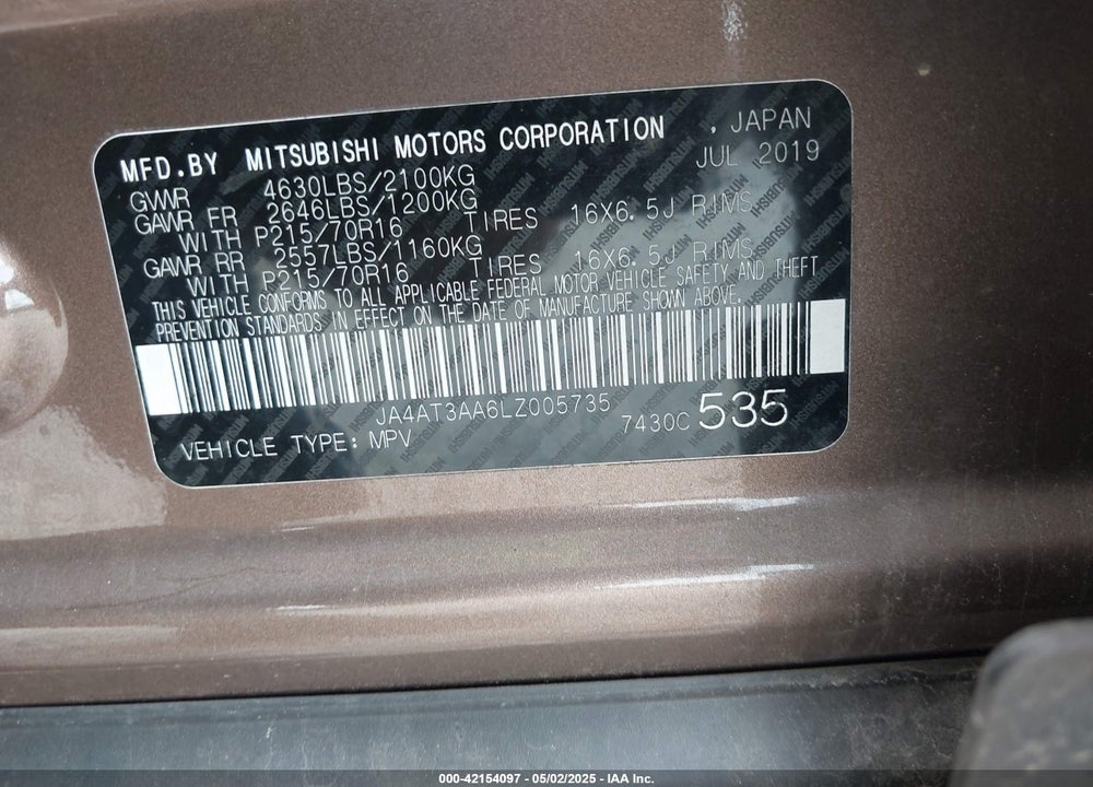 2020 MITSUBISHI ECLIPSE CROSS VIN: JA4AT3AA6LZ005735