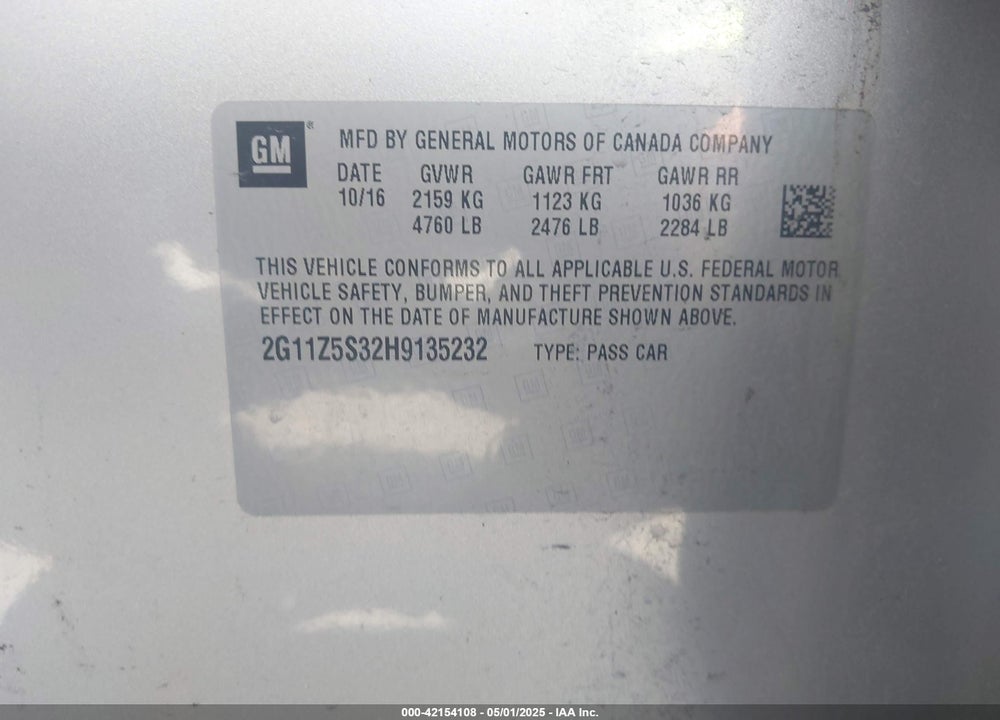 2017 CHEVROLET IMPALA LS VIN: 2G11Z5S32H9135232