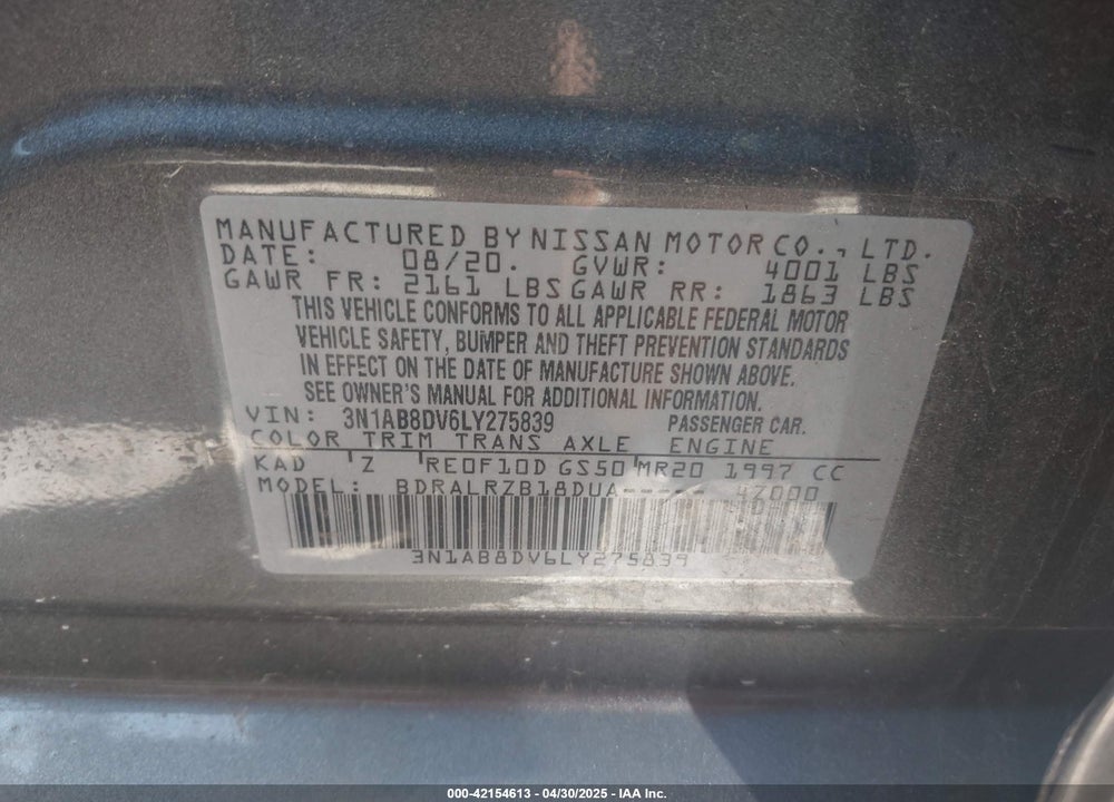 2020 NISSAN SENTRA SR XTRONIC CVT VIN: 3N1AB8DV6LY275839