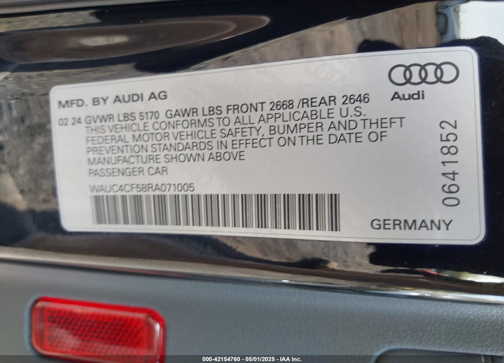 2024 AUDI S5 SPORTBACK PREMIUM PLUS TFSI QUATTRO TIPTRONIC VIN: WAUC4CF58RA071005