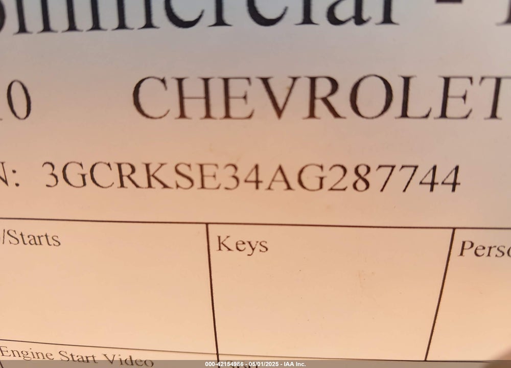 2010 CHEVROLET SILVERADO VIN: 3GCRKSE34AG287744