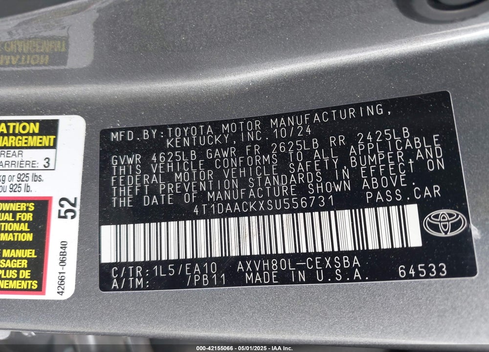 2025 TOYOTA CAMRY VIN: 4T1DAACKXSU556731