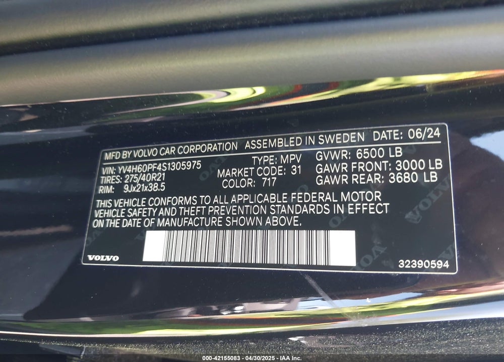 2025 VOLVO XC90 VIN: YV4H60PF4S1305975
